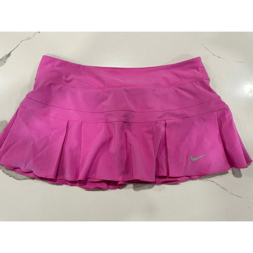 Nike Dri-FIT Womens Pleated Tennis Skort Pink Perforated Athletic Skirt Large
